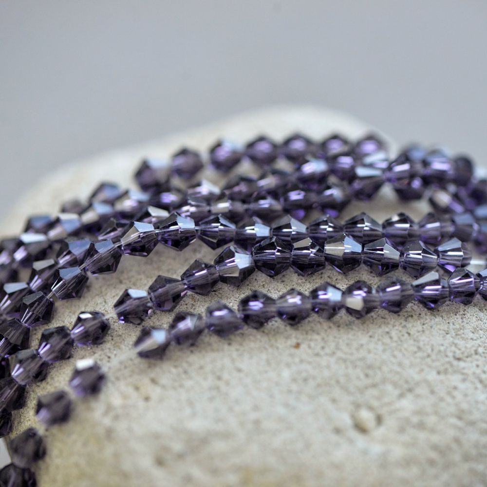 бусина, стекло биконус, цвет фиолетовый, 4 мм (уп.30+/-5 шт)