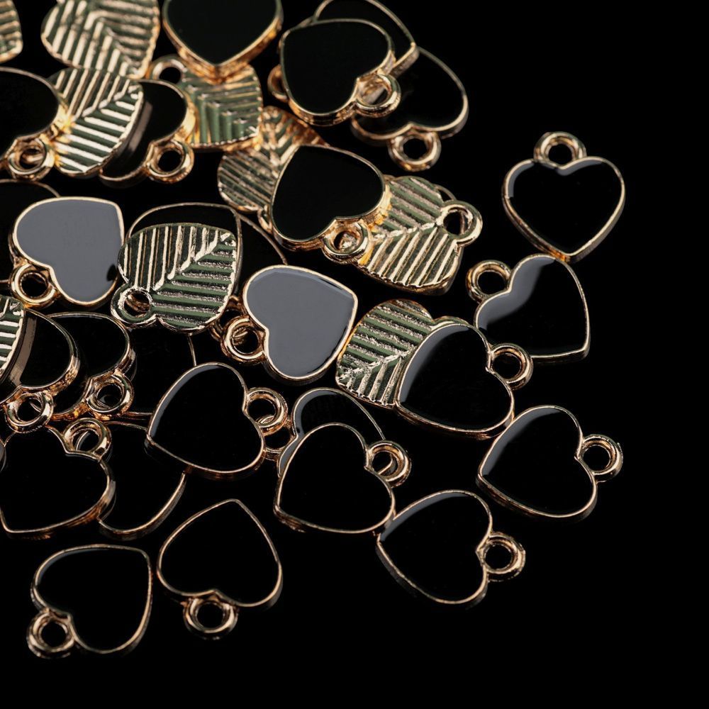 подвеска металл "сердечко", эмаль, цвет чёрный, 12x10x2 мм