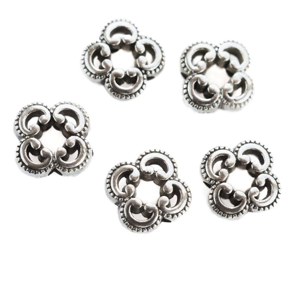 бусина, металл "завитки", цвет античное серебро, 10x10x4 мм