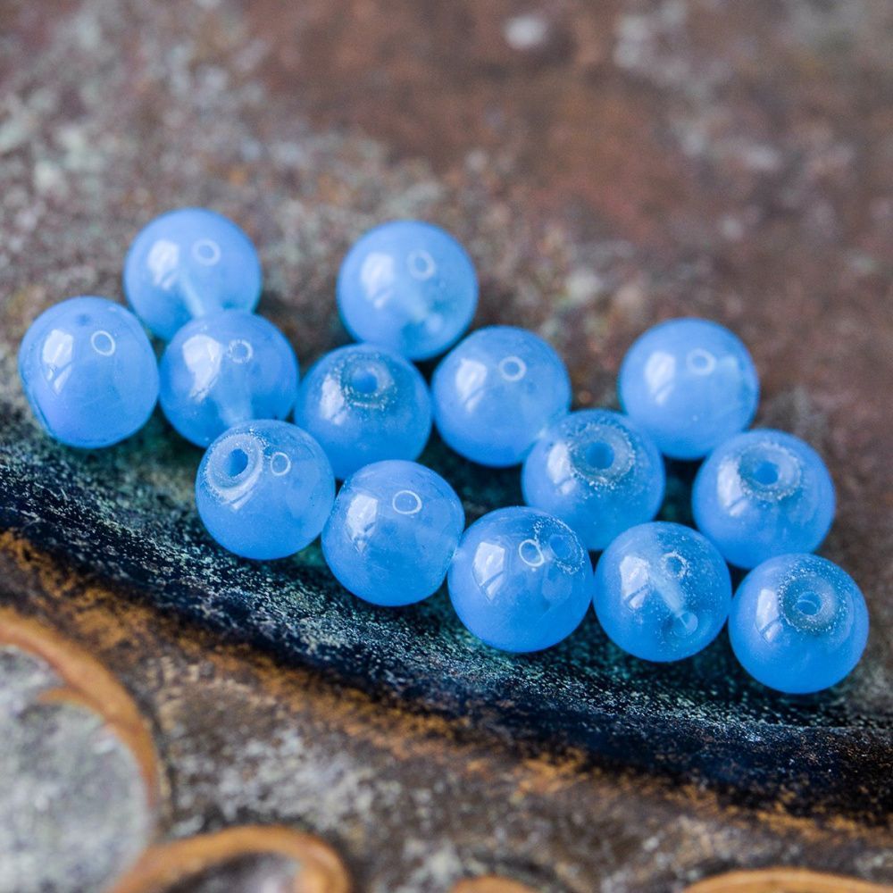 бусина, имитация нефрита, стекло 8, цвет ярко-голубой, 8 мм