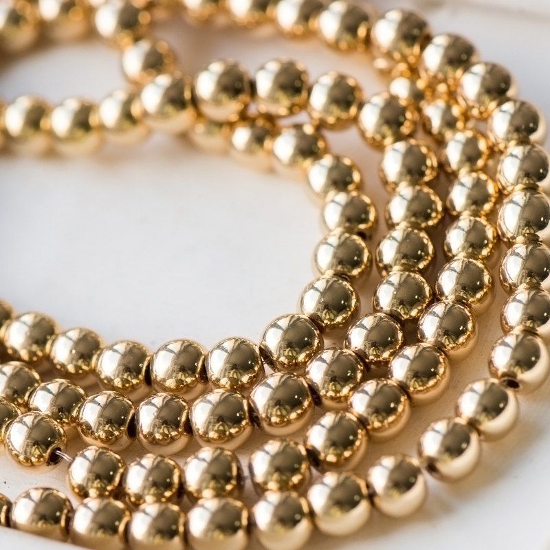 бусина гематит синт., металлизир., цвет розовое золото, 6 мм (стренд 18 шт.)