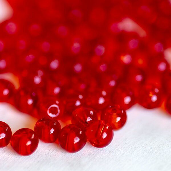 бусина, стекло 4, цвет красный, 4 мм (уп 50+/-5 шт)