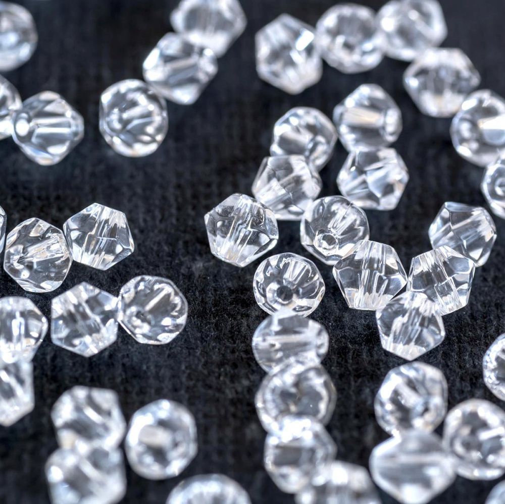 бусина, стекло биконус, цвет прозрачный, 4 мм (уп.30+/-5 шт)