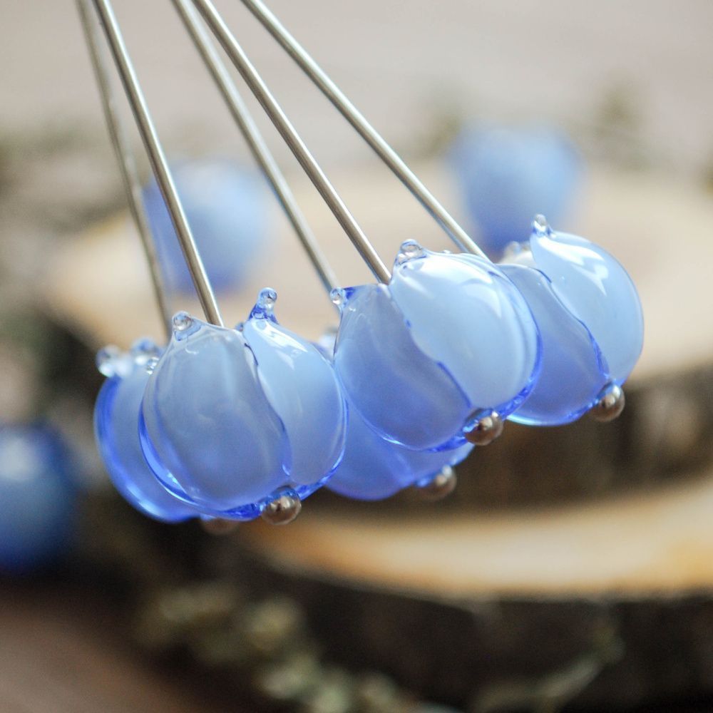 бусина, мурано "бутончик", светло-барвинковый, 13х12 мм