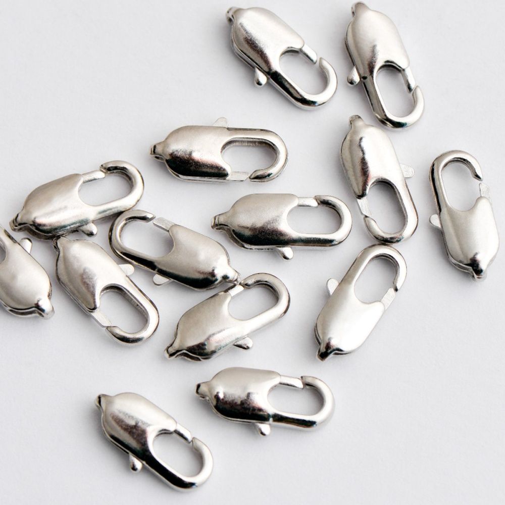 Замочки замочек-лобстер прямоугольный, цвет платина, 12x4.5 мм