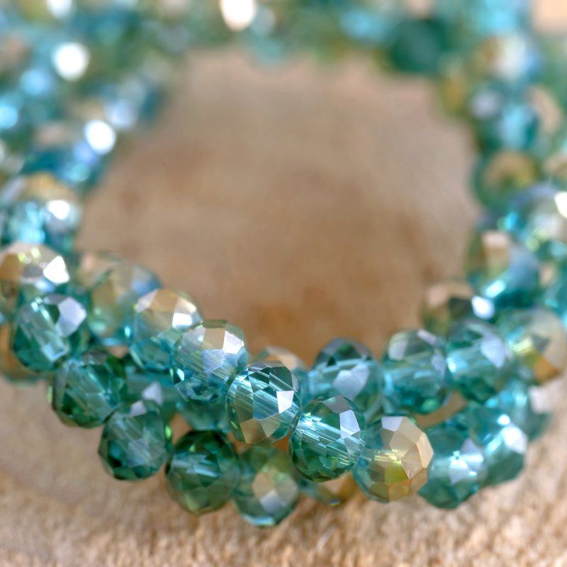 бусина, стекло абакус 3,5, граненая, цвет аквамарин радужный, 3.5х2.5 мм (уп 50+/-10 шт)