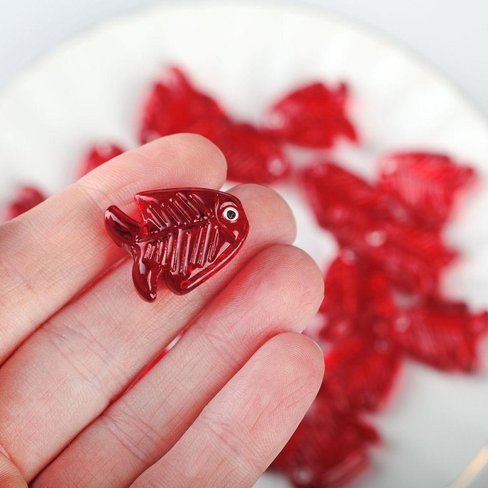 бусина, лэмпворк "скалярия", стекло, цвет красный, 21.5x18x7 мм