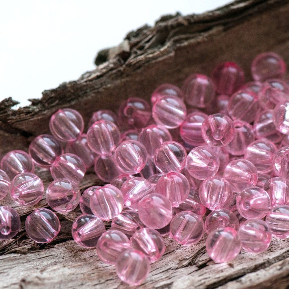 бусина, акрил 6, цвет бледно-розовый, 6 мм (уп 30 +/-3 шт)