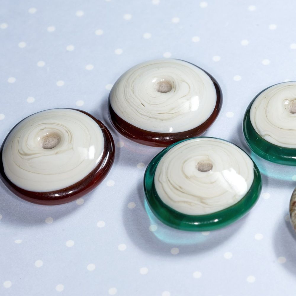 бусина, мурано "диск", плоская, медовый, 18х6 мм