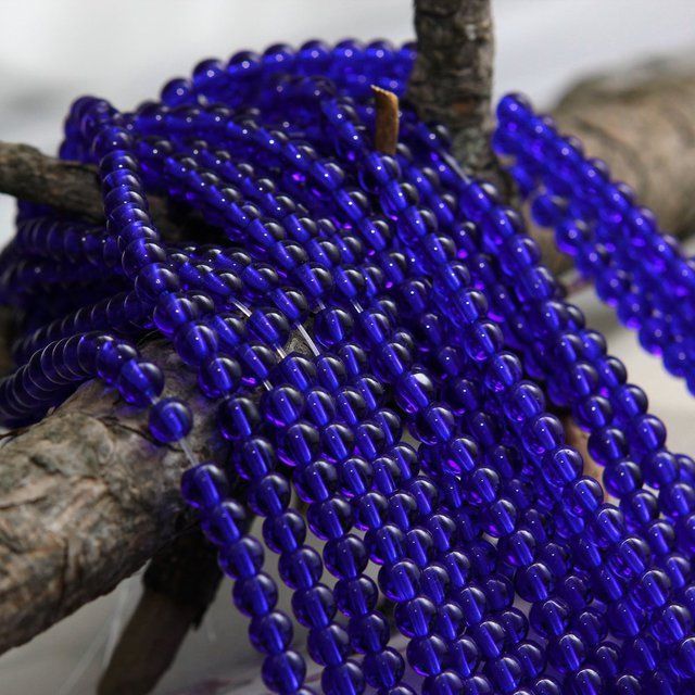 бусина, стекло 4, цвет королевский синий, 4 мм (уп 50+/-5 шт)