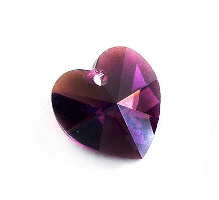 подвеска стеклянная "сердце", граненая, цвет фиолетовый, 14х14х8 мм