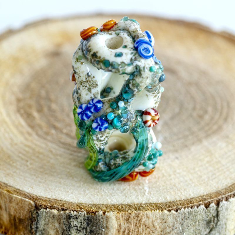 бусина, мурано "морское дно" - средняя, бирюзово-зеленый, 25х21 мм