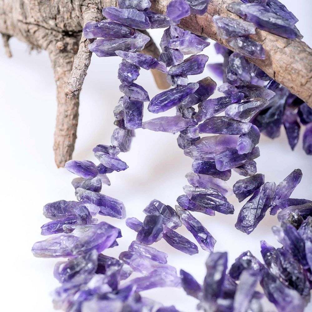 бусина аметист осколки, цвет сиренево-фиолетовый, 19-38x5-10 мм