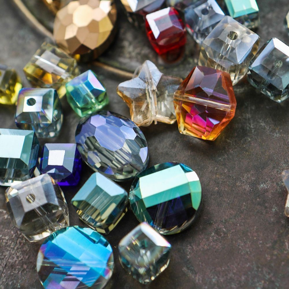 бусина "электра", граненая, стекло, цветовой микс радужный, размерный микс (уп 10 г)