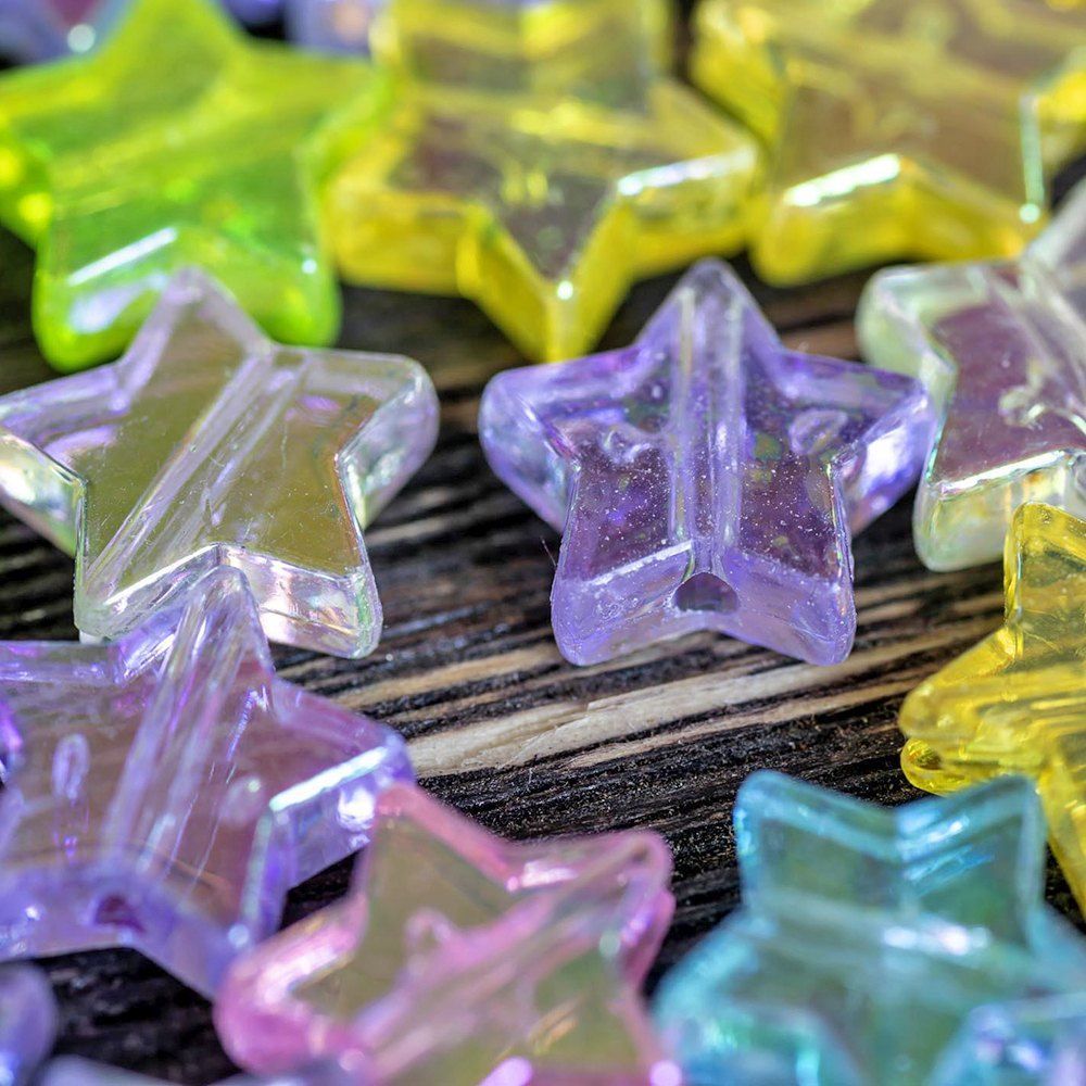 бусина, акрил "радужные звездочки", цветовой микс, 10х4 мм