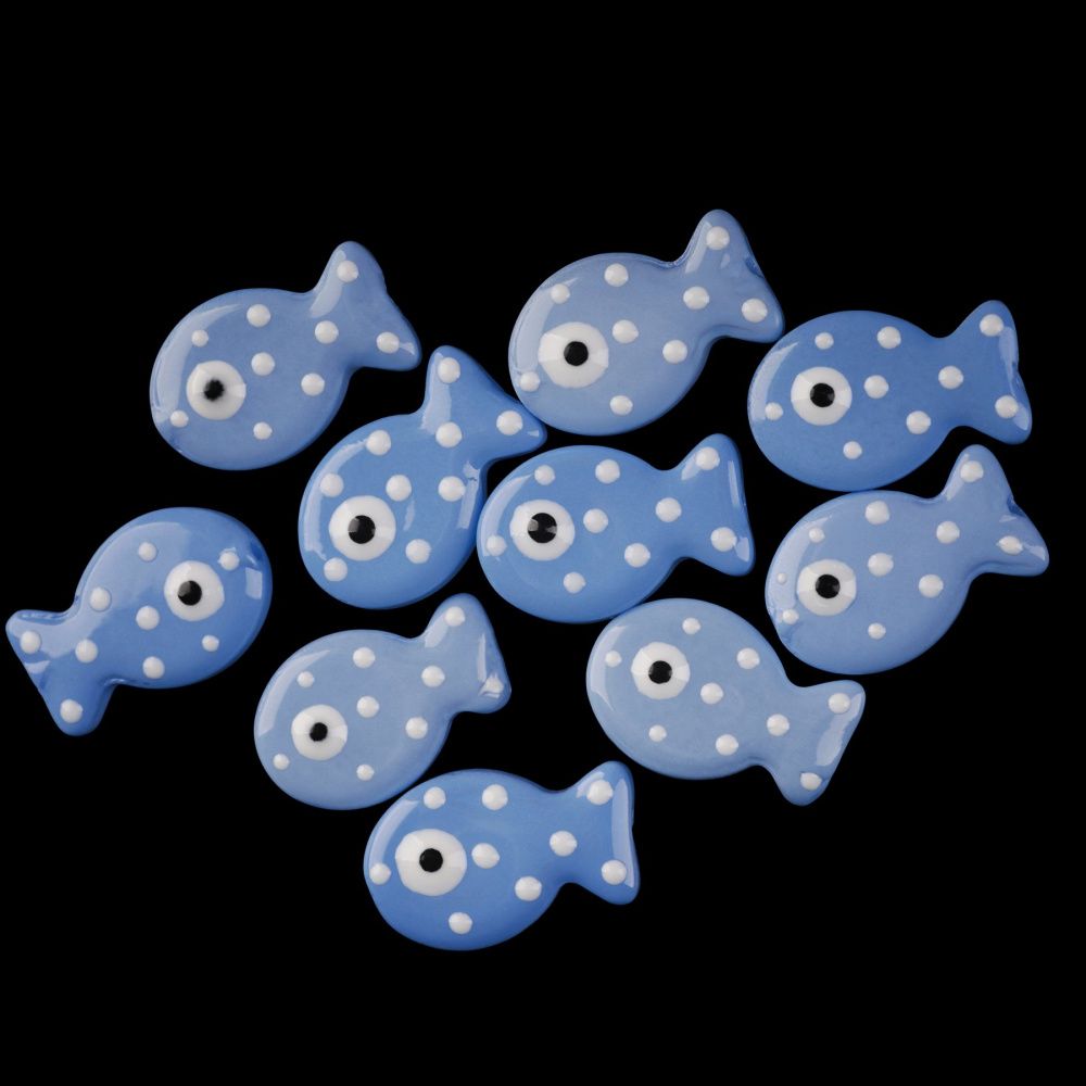 бусина, лэмпворк "рыбка", стекло/эмаль, цвет сиренево-голубой, 19.5x12.5x6-6.5 мм