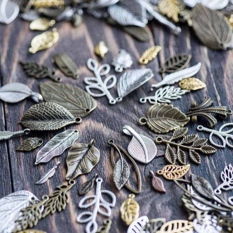 микс металлический из подвесок "листики", цветовой и размерный микс (уп 20 г)