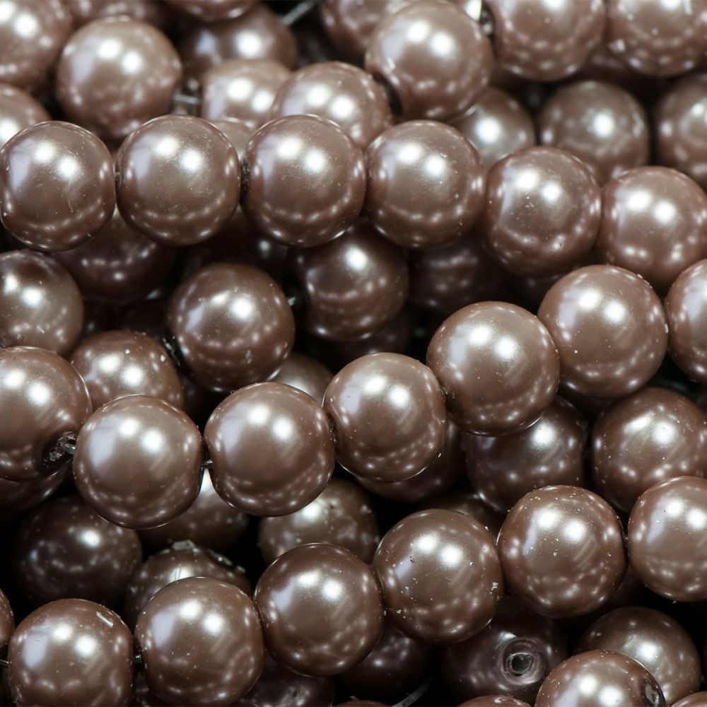 бусина, имитация жемчуга, стекло 10, цвет светло-коричневый, 10 мм (уп 10 шт)