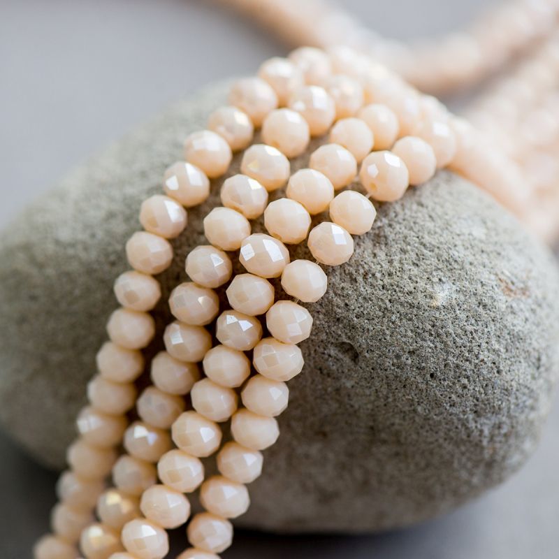 бусина, имитация нефрита, стекло абакус, цвет кремовый, 6х4 мм (уп 25+/-3 шт)