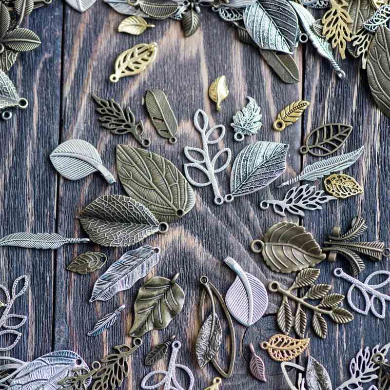 микс металлический из подвесок "листики", цветовой и размерный микс (уп 20 г)