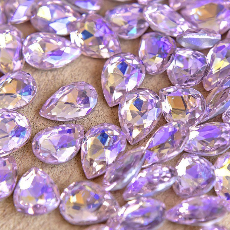 кабошон стекло кристалл, каплевидный, цвет lt.pink ab, 14х10 мм