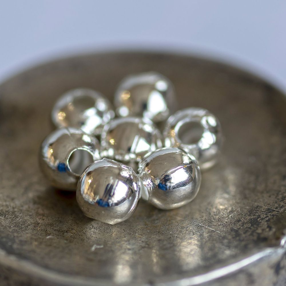 бусина, металл "симпл", цвет серебро, 4 мм (уп 30+/-3 шт)