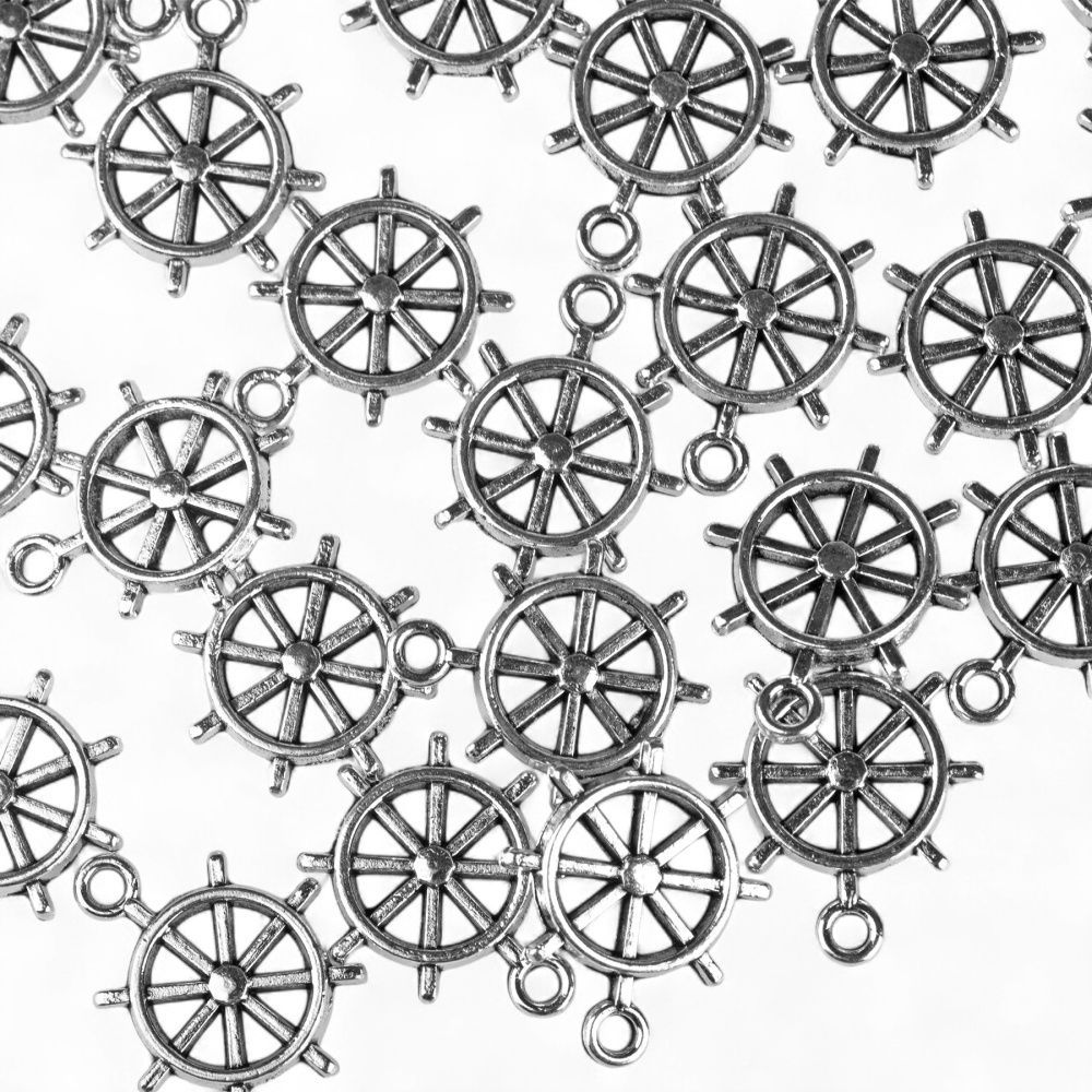 подвеска металл "штурвал", цвет античное серебро, 18x15x3 мм