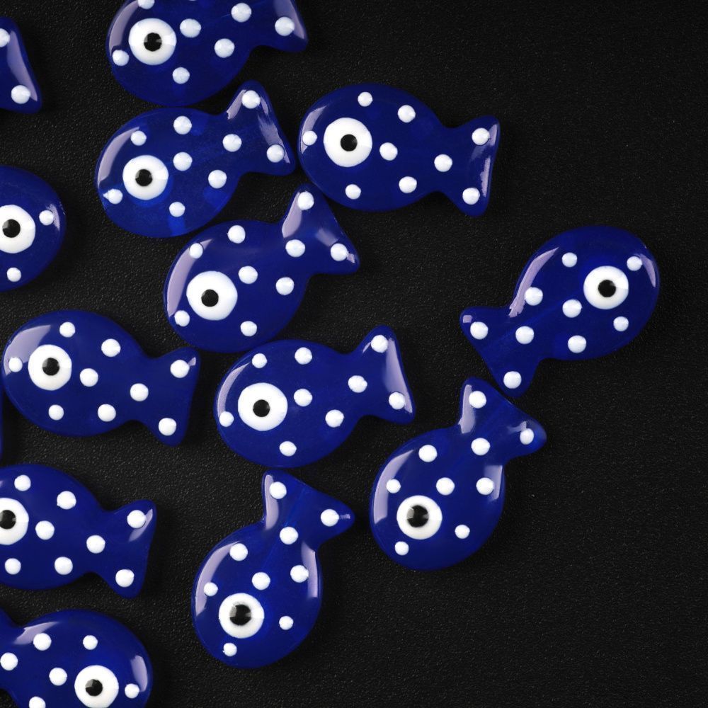 бусина, лэмпворк "рыбка", стекло/эмаль, цвет синий, 19.5x12.5x6-6.5 мм