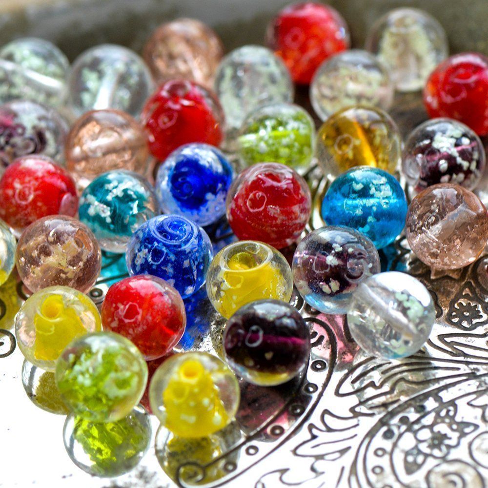 бусина, лэмпворк "сияние", стекло, цветовой микс, 12 мм, светятся в темноте