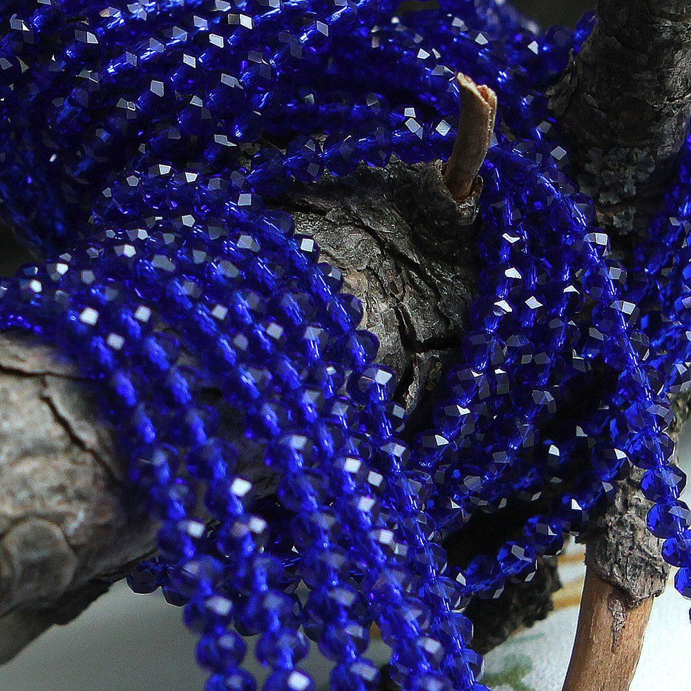 бусина, стекло абакус 3,5, граненая, цвет синий, 3.5х2.5 мм (уп 50 +/- 10 шт)