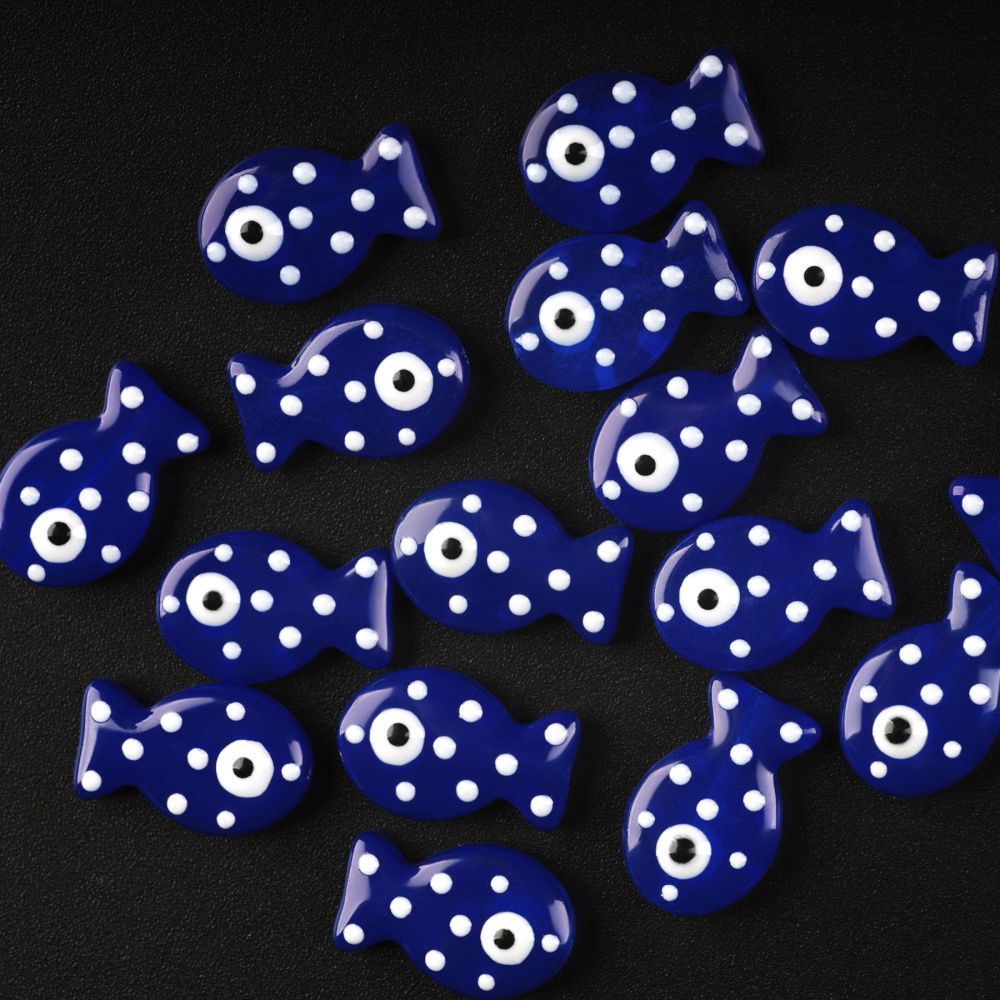 бусина, лэмпворк "рыбка", стекло/эмаль, цвет синий, 19.5x12.5x6-6.5 мм