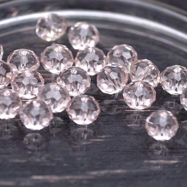 бусина, стекло абакус 8, граненая, цвет светло-розовый,  8х6 мм