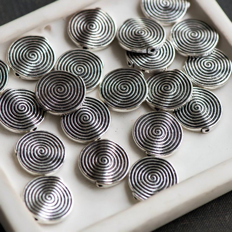 бусина, металл "спираль", цвет античное серебро, 18x3.2 мм