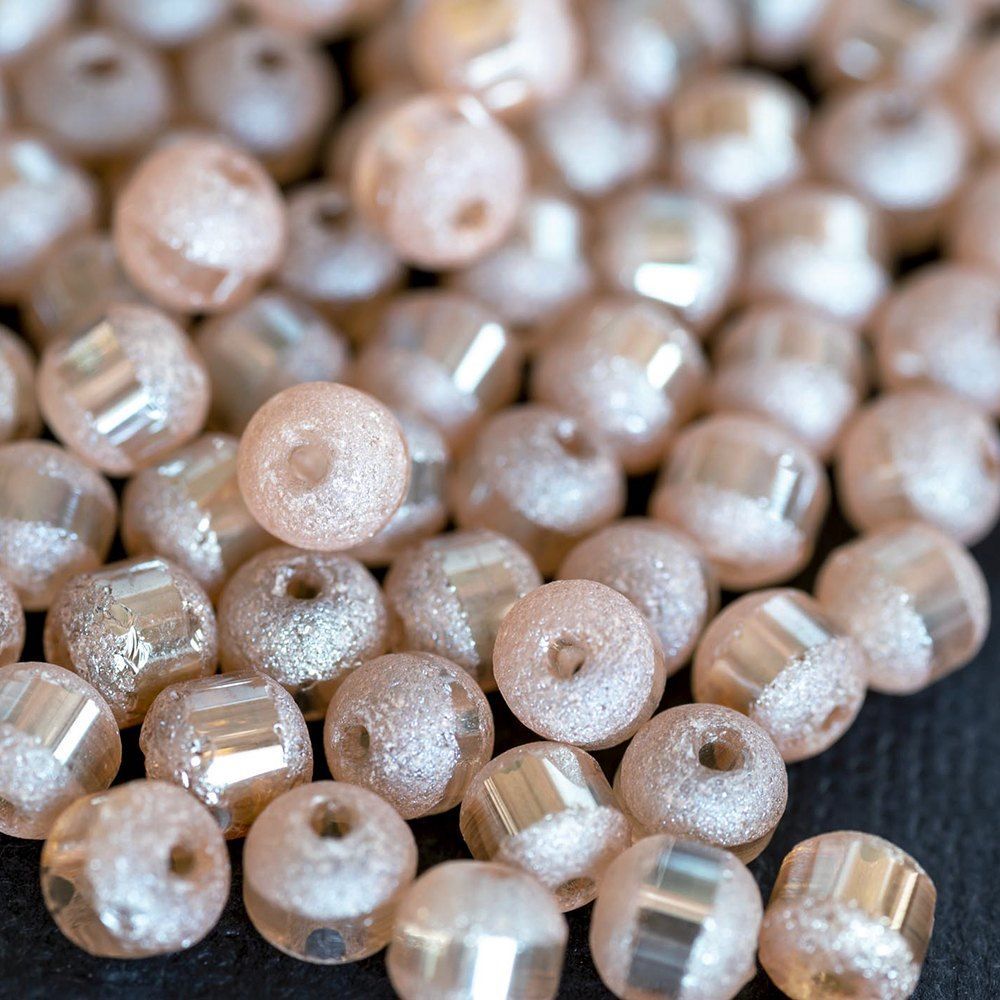 бусина, стекло 4, цвет персиковый металлик, 4 мм (уп 50+/-5 шт)