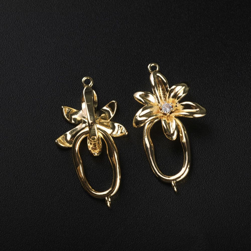 замок для украшений "лилия", позолота/циркон, 35.5x18.5 мм