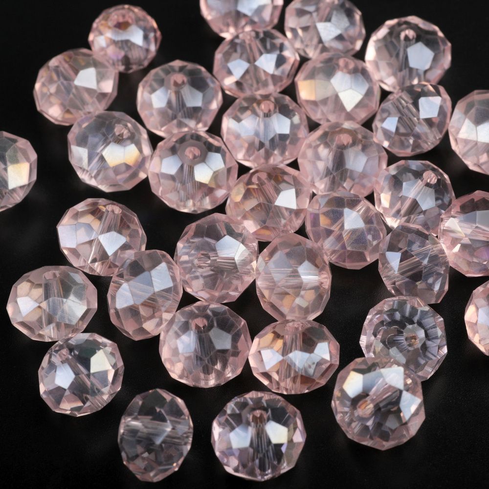 бусина, стекло абакус 12, граненая, цвет розовый радужный, 12х8 мм