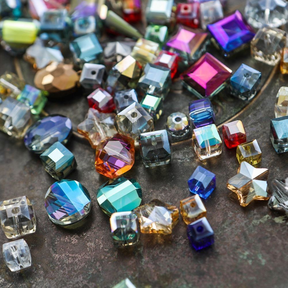 бусина "электра", граненая, стекло, цветовой микс радужный, размерный микс (уп 10 г)