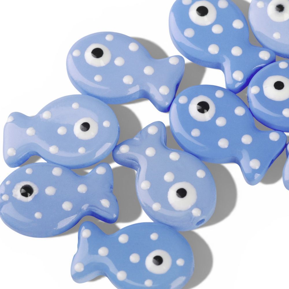 бусина, лэмпворк "рыбка", стекло/эмаль, цвет сиренево-голубой, 19.5x12.5x6-6.5 мм