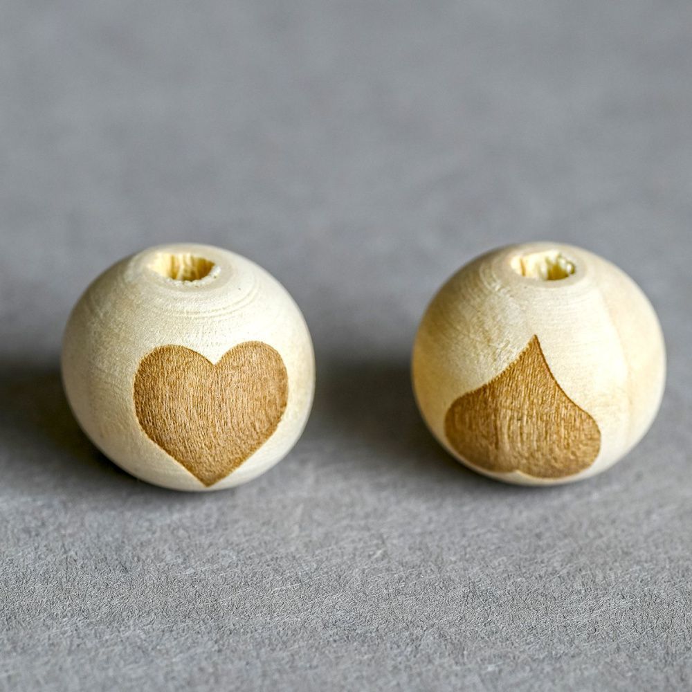 бусина дерево 18, цвет натуральный с принтом, 18х16 мм