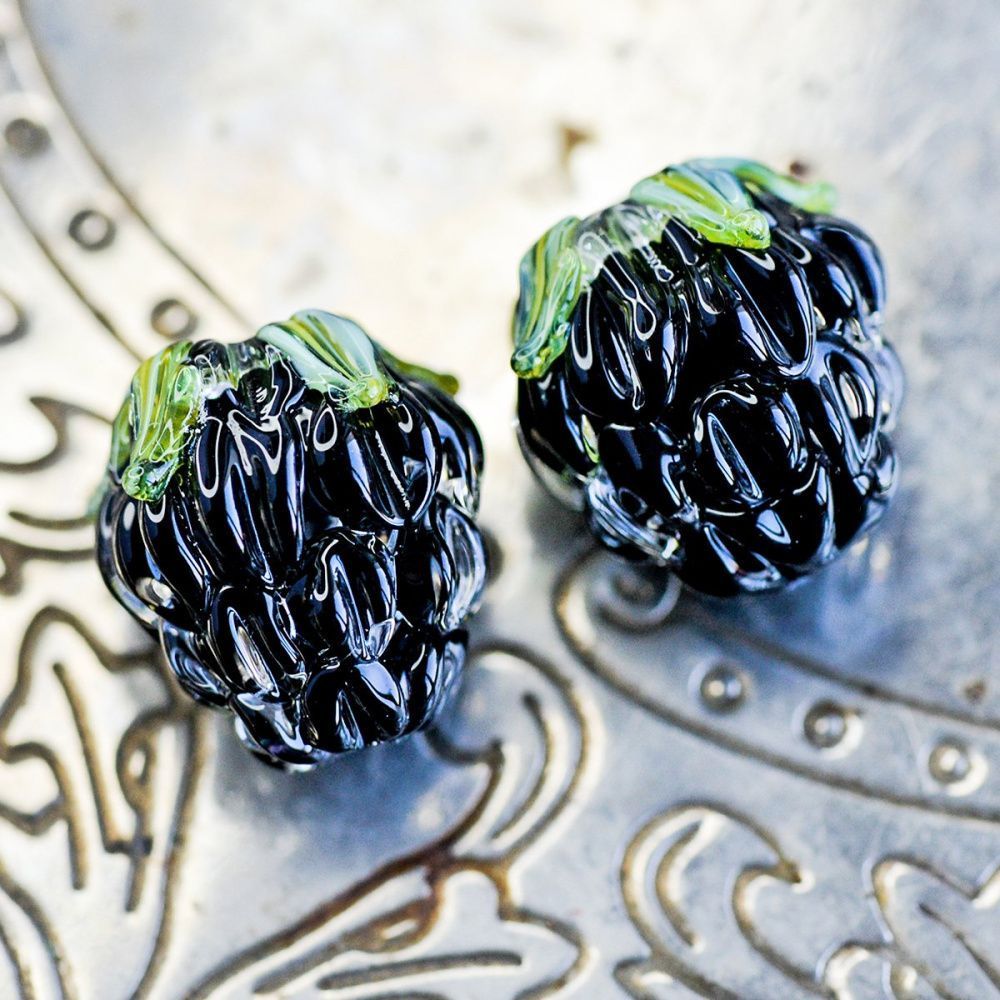 бусина, мурано "ежевика", черный, 15х12 мм