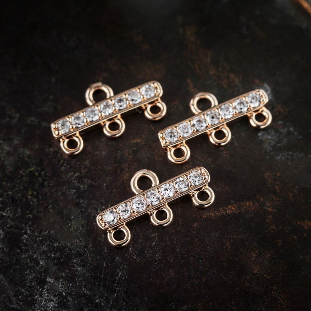 коннектор "планка", позолота/циркон, 9x17x2.5 мм