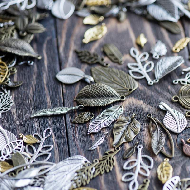 микс металлический из подвесок "листики", цветовой и размерный микс (уп 20 г)