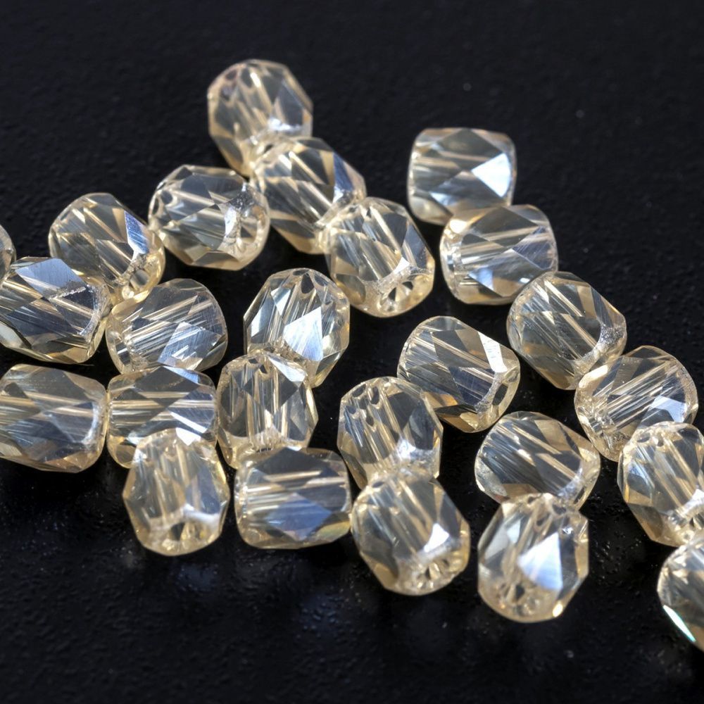 бусина, стекло бочонок 4, граненая, цвет бежевый перламутровый, 4x4 мм (уп 30+/-5 шт)