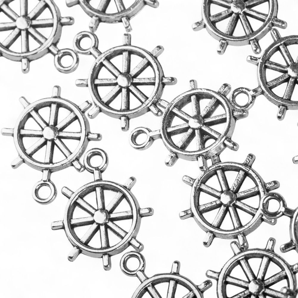 подвеска металл "штурвал", цвет античное серебро, 18x15x3 мм