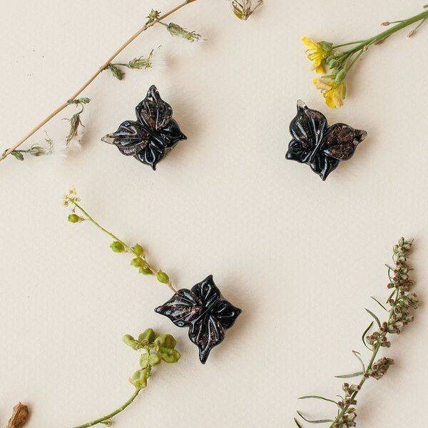 бусина, мурано "бабочка", фигурная, черный, 20х20 мм