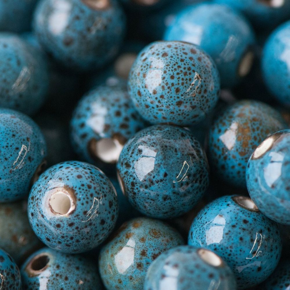 бусина, керамика 12, цвет зелено-голубой, 12 мм