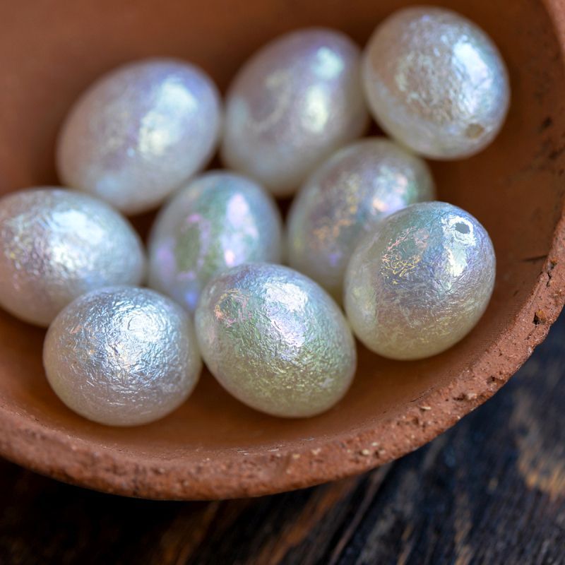 бусина, имитация хлопкового жемчуга, овал, акрил, белый ав, 23x17.5 мм