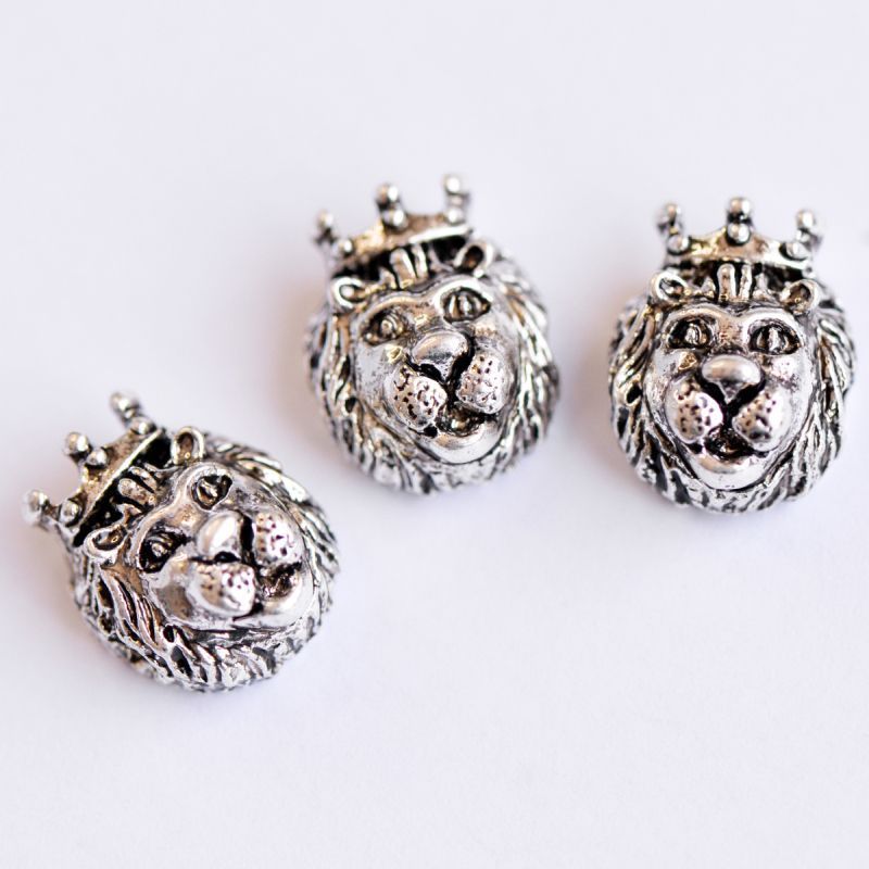 бусина, металл "король лев", цвет античное серебро, 14х11.5х8 мм