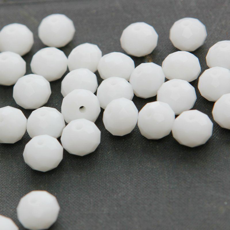 бусина, имитация нефрита, стекло абакус, цвет белый, 10х7 мм