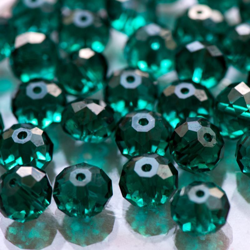 бусина, стекло абакус 12, граненая, цвет сине-зеленый, 12х8 мм